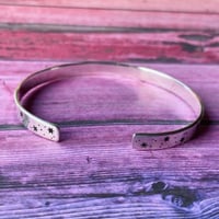 Image 2 of Stars and dots stamped Sterling silver cuff bracelet. Celestial silver star bangle. Cosmic stars.