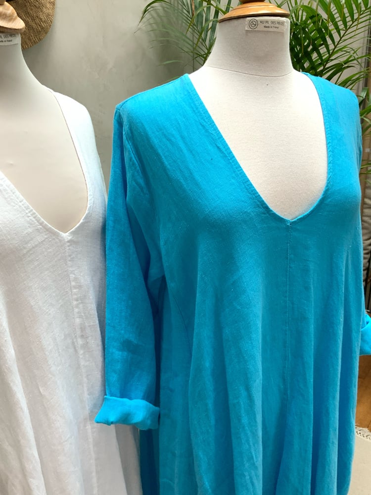 Image of Robe En Lin Alizé  Turquoise Longue