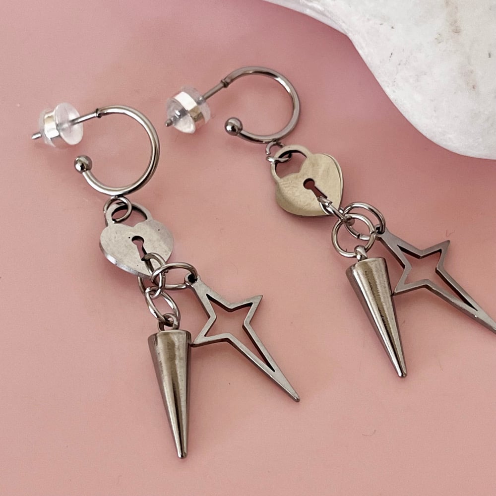 Image of Lock and Charm Half Hoops