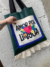 Image 4 of Bolsiña feita a man. AMOR POLA LUNGUA verde. Deseño exclusivo!