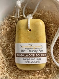 Image 1 of The Chunky Bar Sandalwood Bourbon Triple Butter Soap On A Rope Body Bar-NEW! LARGER SIZE!