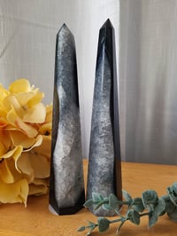 Image 1 of 7" Black Onyx Agate Tower Natural Healing Crystal 2 Styles
