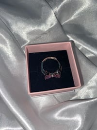 Image 3 of Pink adjustable crystal bow ring 