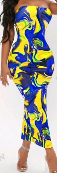 Image 1 of Random Color Printed Strapless Dress