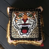 Image 10 of Pink Velvet Black Trim Tiger Cushion