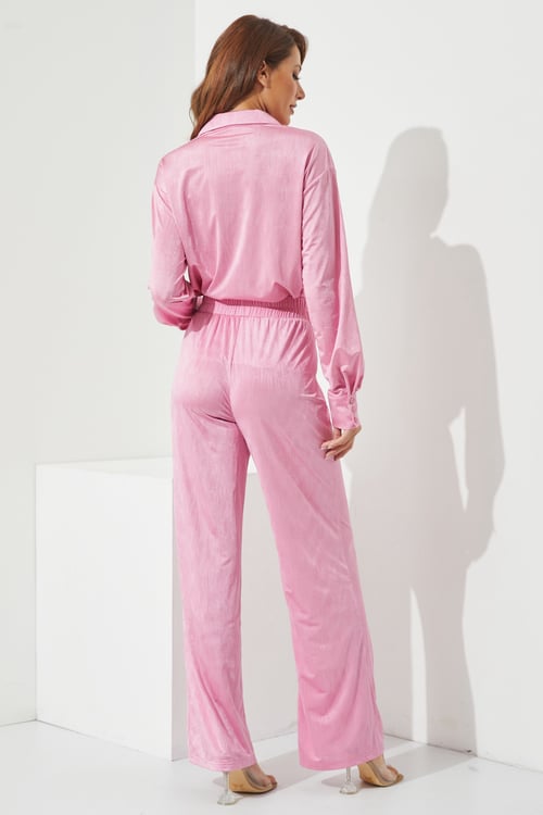Image of Pink Button Down Shirt and Pants Set