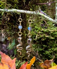 Image 3 of Labradorite Brass Serpent Earring