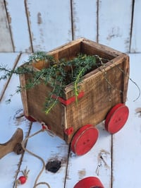 Image 3 of Wooden rustic  cart trolley brown natural +red