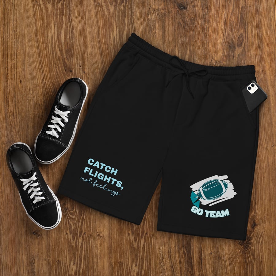 Image of Catch Flights, Not Feelings Graphic Woven Drawstring Shorts