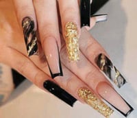 Image 2 of Nails -Long (Black/Gold)