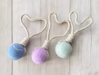 Image 2 of Personalized Blue Knotted Tennis Ball Chew Toy Rope Tug-Of-War Interactive Toy