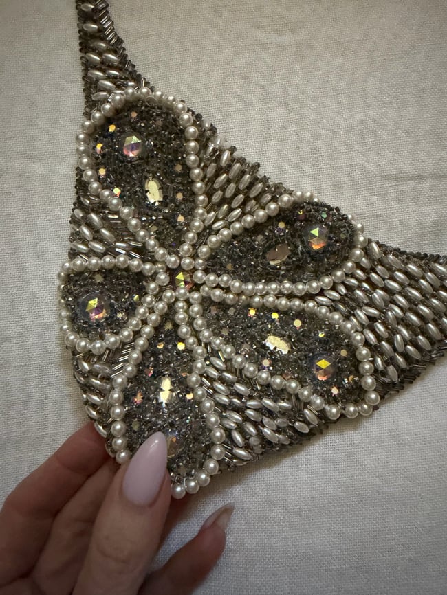 early 70s italian luxury knit trouser set w embellished bra top and sash belt