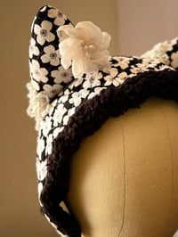 Image 3 of Haute Couture: Hand Beaded Quilted White Floral Cat Hat