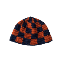 Pumpkin and Navy Checkered Crochet Hat