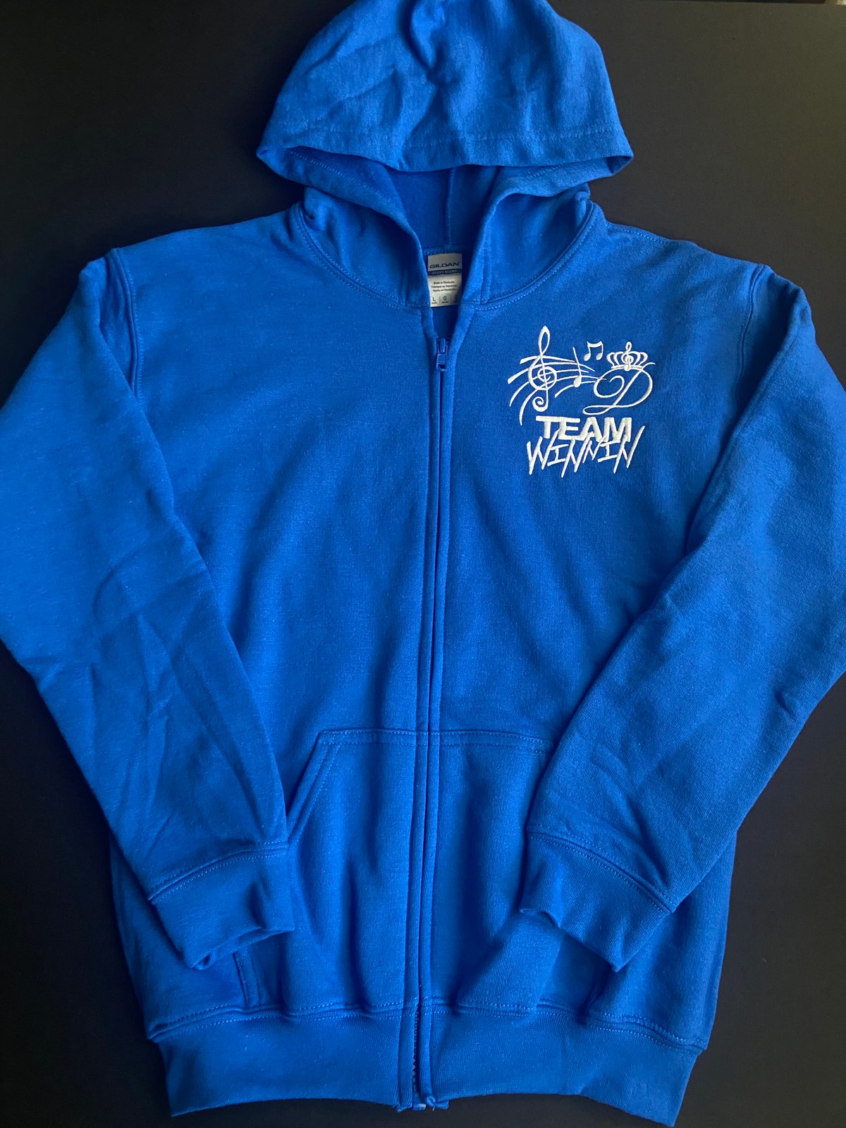 Image of Last Royal Blue KIDS Zip Up Embroidered with TEAM WINNIN, D's logo & music notes