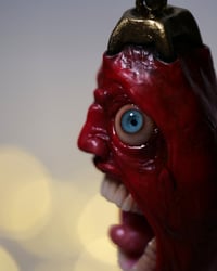 Image 17 of Berserk Egg of the King screamer pendant, leather cord, brass hardware, OOAK