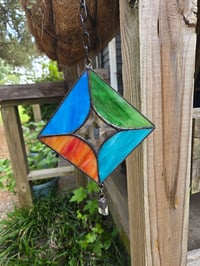 Image 7 of Stained glass suncatcher with large quartz crystal