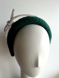 Image 2 of Green boucle headband w rhinestone bow