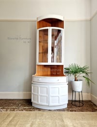 Image 2 of Tall, Mid Century, Curved Corner Drinks Cabinet with light in White - by Nathan