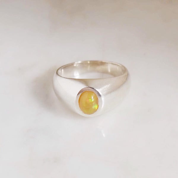 Image of Flaming Eye x Fire Opal cabochon oval shape silver ring