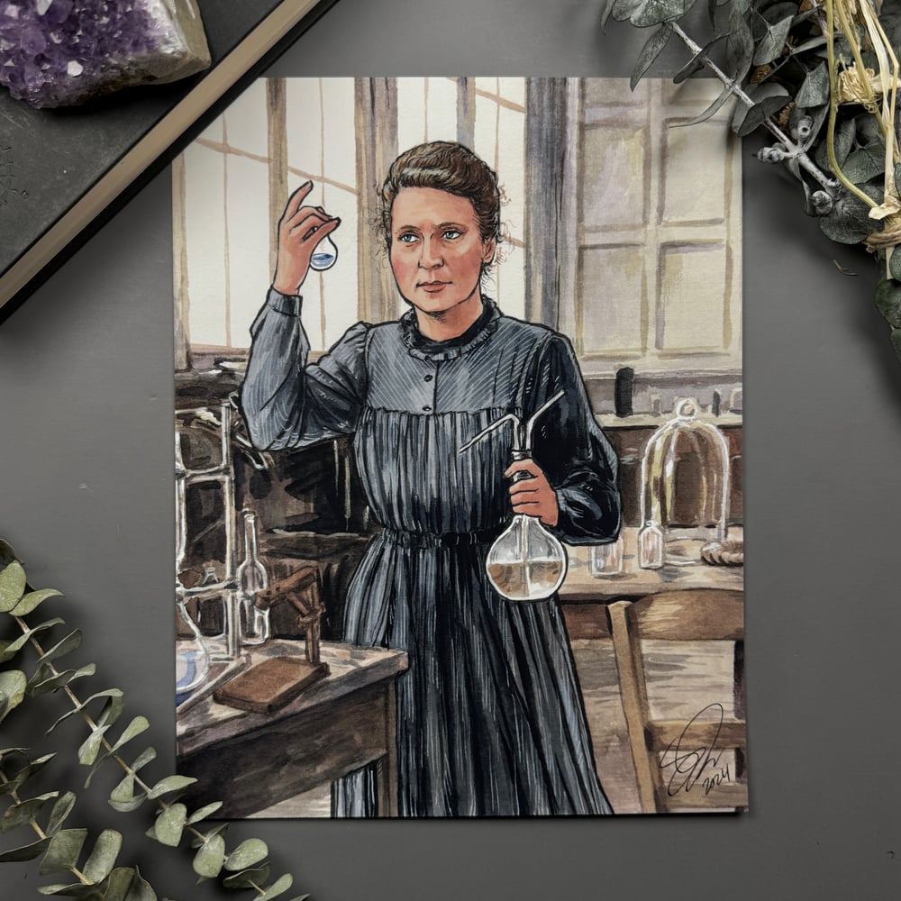 Marie Curie Signed Watercolor Print 