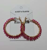 Gold Hoops Wrapped with Hot Pink Beads 