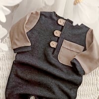 Image 2 of Sitter photography boy romper - Callan - 9-12 months - dark grey and beige