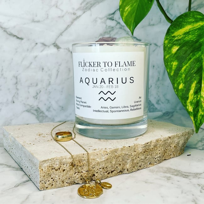 Zodiac Crystal Infused Candle 450g - AQUARIUS  **ONLY 10 AVAILABLE**