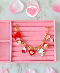 Image 1 of Gold Plated Valentine’s Day Kitty & Sweets Charm Bracelet 