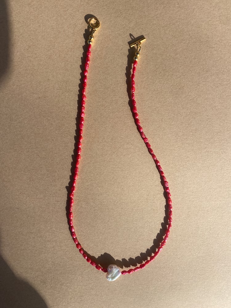 Image of Red heart pearl necklace 