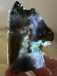 Image 17 of Blue, Green, Purple Fluorite With Pyrite Inclusions Polished Tower #2829