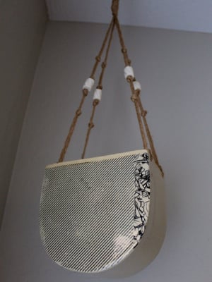 Image of Half-Moon Ceramic Hanging Planter - Geometric Black