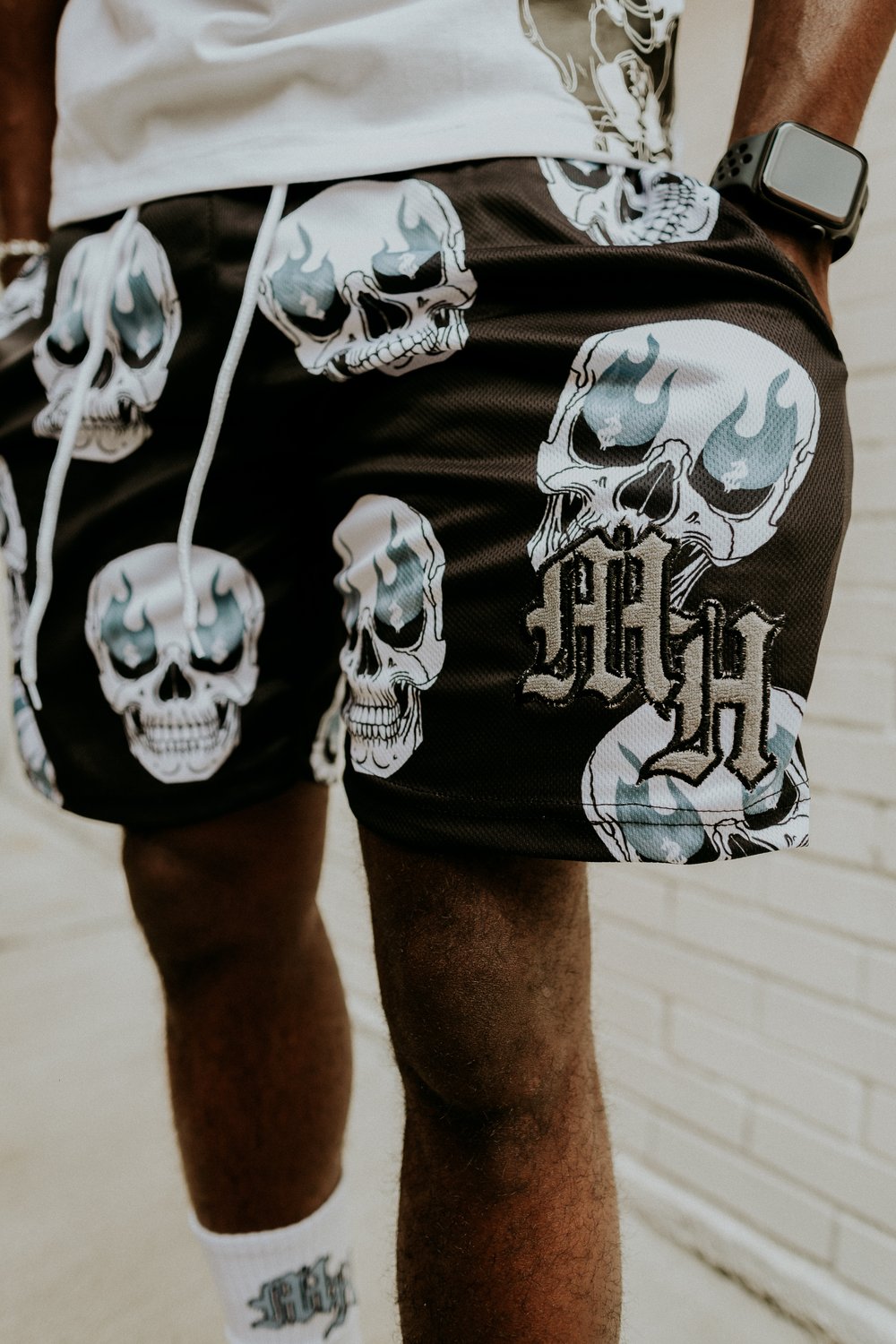 Image of Mens Black Skull Shorts