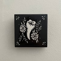 Image 2 of Tooth One Linocut Print On Wooden Panel