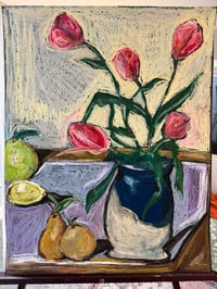 Tulips in a glued vase 