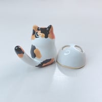 Image 5 of Calico Cat With Skull Mask Ceramic Figurine