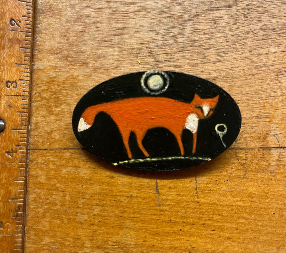 Image of Fox and moonlit plant brooch 