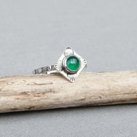 Image 3 of Handmade Sterling Silver Green Onyx Stamped Dainty Ring