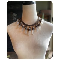 Image 1 of The Empress Necklace XL - Clear Quartz Crystals and Oiled Walnut Brown Leather 