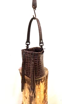 Image 2 of Croc Embossed Brown Leather Top Handle Bucket Bag