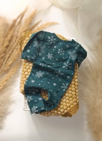 Image 3 of Christmas newborn romper for photo shoots | emerald | snowflakes