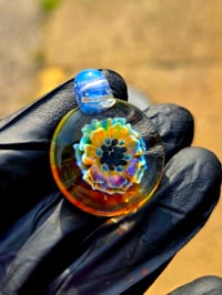 Image 1 of psychedelic sunflower pendant with uv reactive center dots 😎🔥🌸✨️