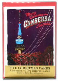 Image 1 of Five pack of Canberra at night Christmas cards