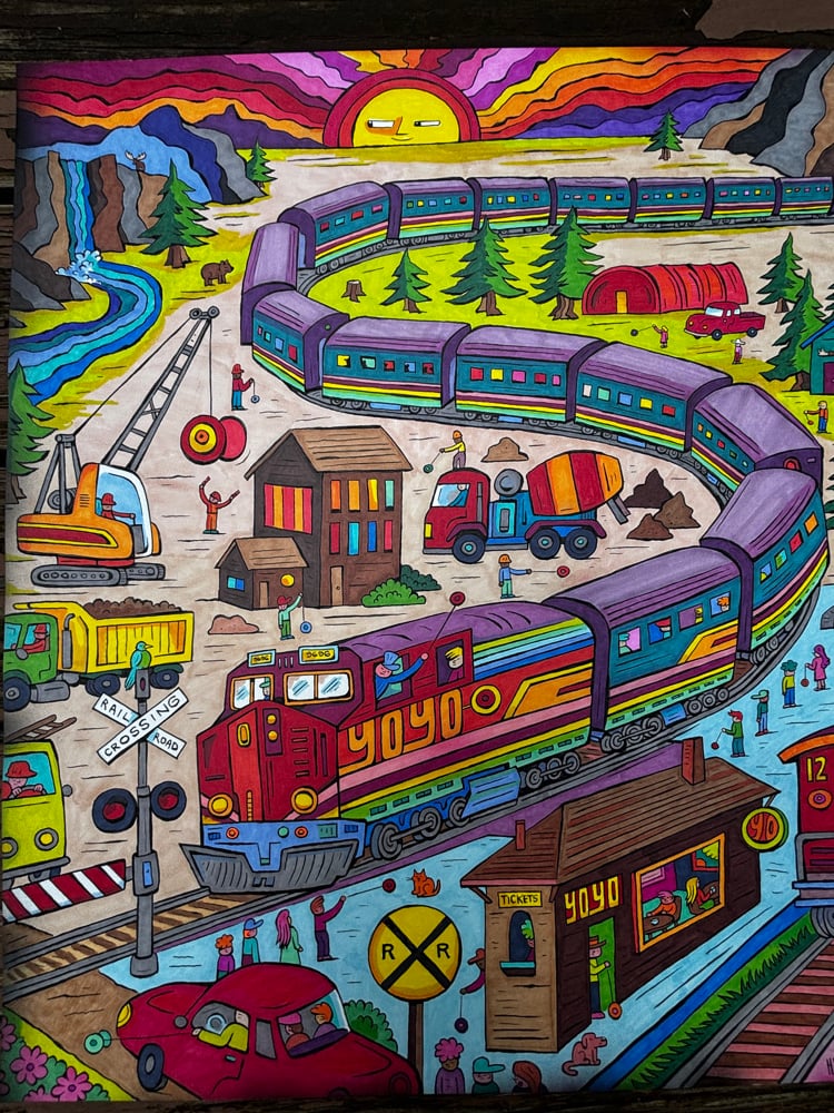 Image of The Yo-Yo Train original ink illustration 22x22