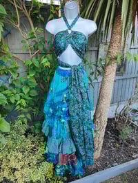 Image 1 of Wanderlust maxi skirt / Bandeau Dress Balearic Island Blues pop of Rust 8-16
