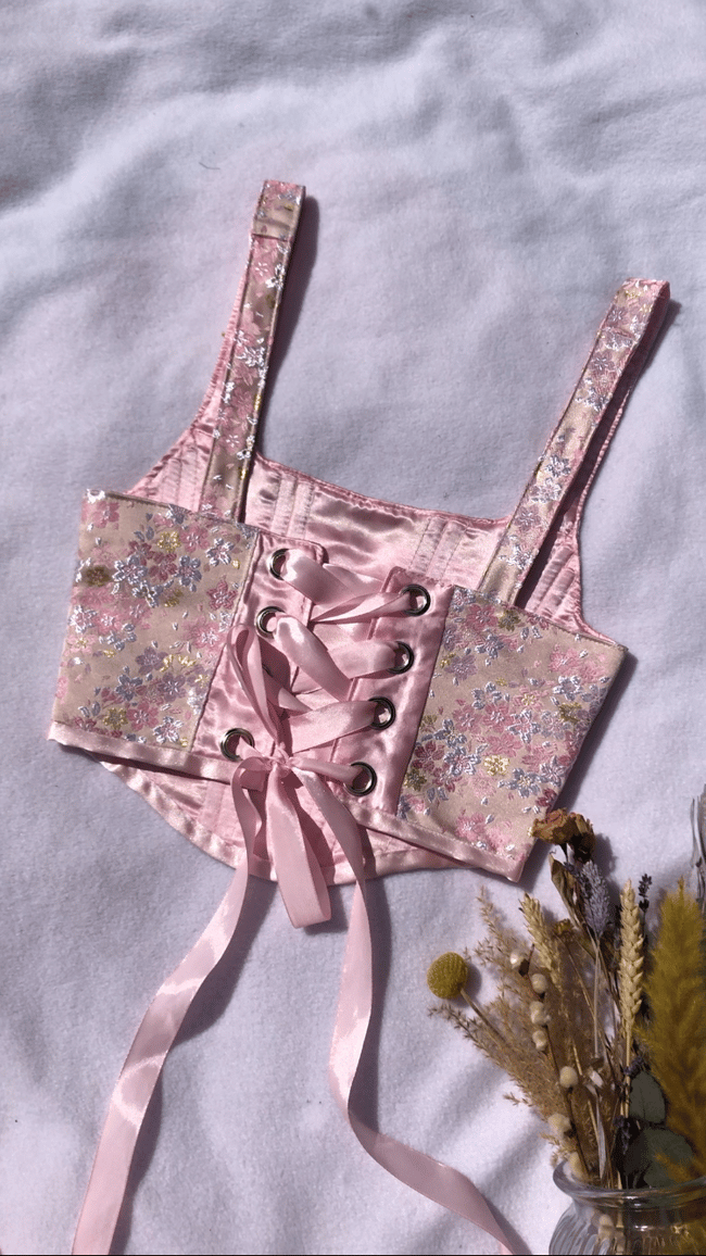 Handmade Japanese brocade floral reversible corset 