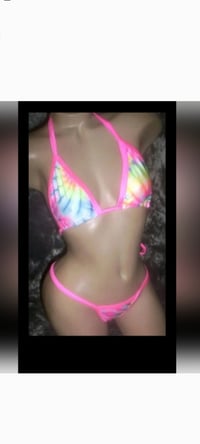 Image 1 of Neon Pink Thong Bikini 4 Prints