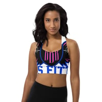 Image 4 of BOSSFITTED White Neon Pink and Blue Longline Sports Bra
