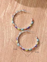 Image 3 of Multicolored Stones Hoop Earrings 