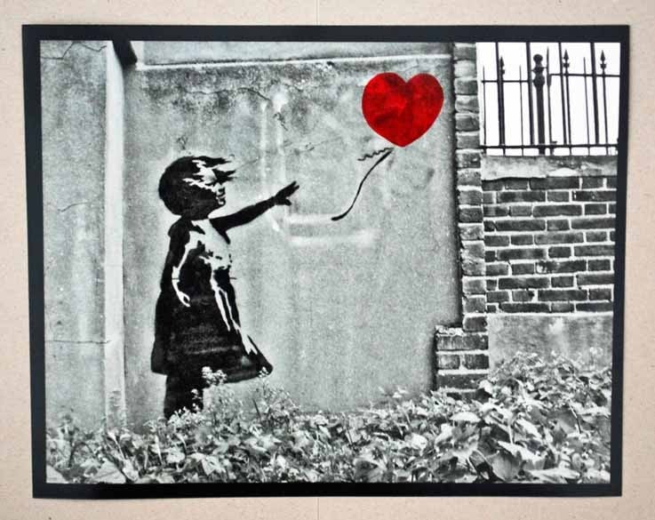 Shellshock Publishing Banksy Girl With Balloon B W 10 X 8 Photo Hand Coloured Red Balloon And S N Out Of 18 Copies